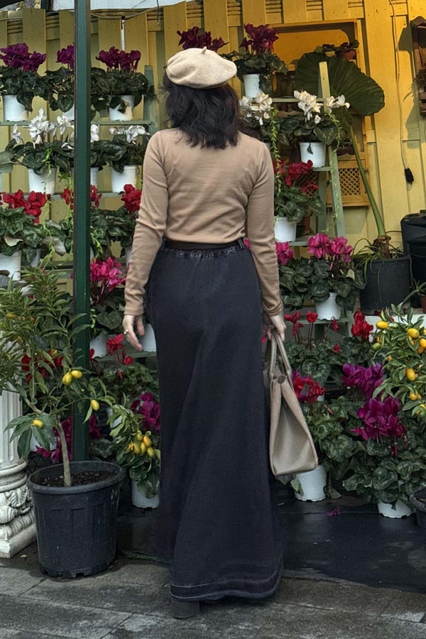 Pocket Detail Denim Skirt Dark Blue - 6