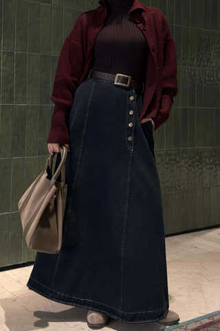 Pocket Detail Denim Skirt Dark Blue - 2