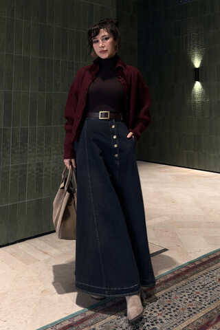 Pocket Detail Denim Skirt Dark Blue - 1