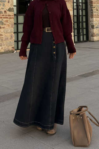 Pocket Detail Denim Skirt Dark Blue - 4