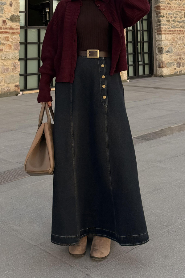 Pocket Detail Denim Skirt Dark Blue - 5