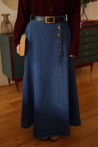 Pocket Detail Denim Skirt Light Blue - 1