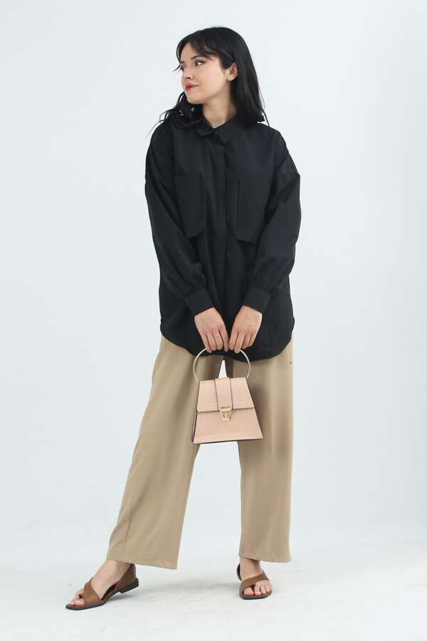 Pocket Oversized Shirt Black - 2