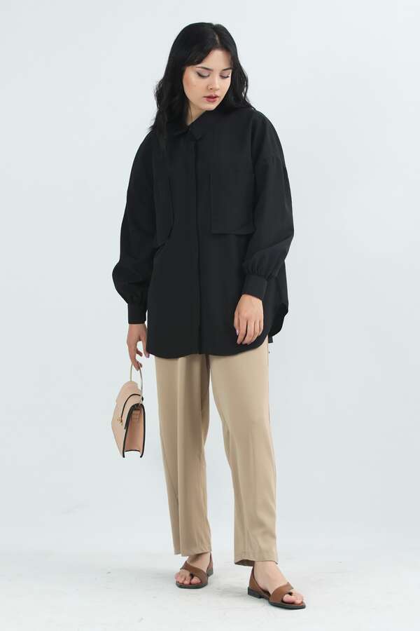 Pocket Oversized Shirt Black - 4