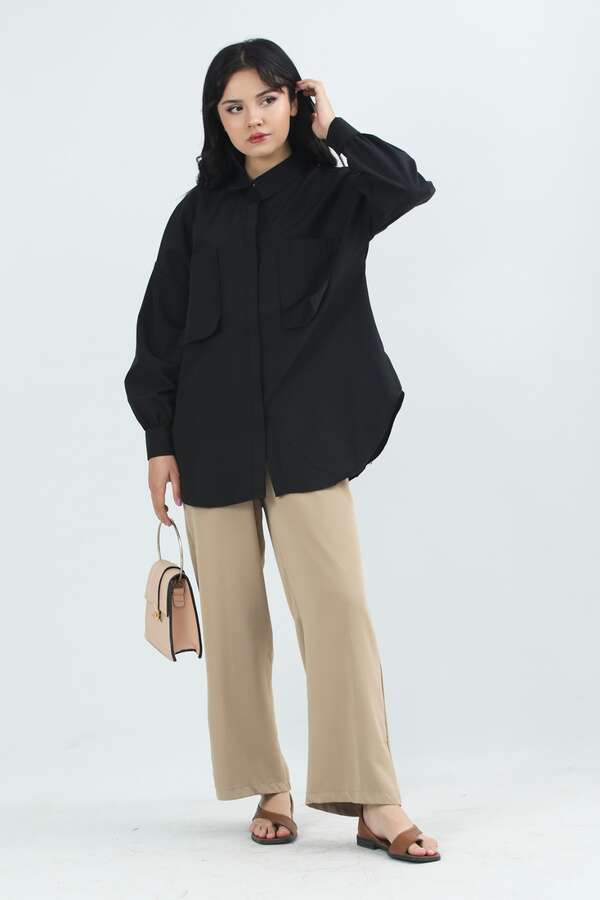 Pocket Oversized Shirt Black - 5
