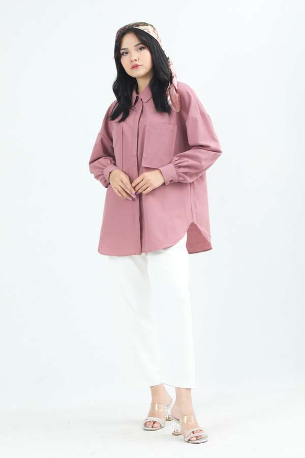 Pocket Oversized Shirt Dried Rose - 1