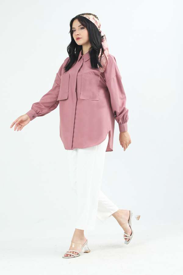 Pocket Oversized Shirt Dried Rose - 3