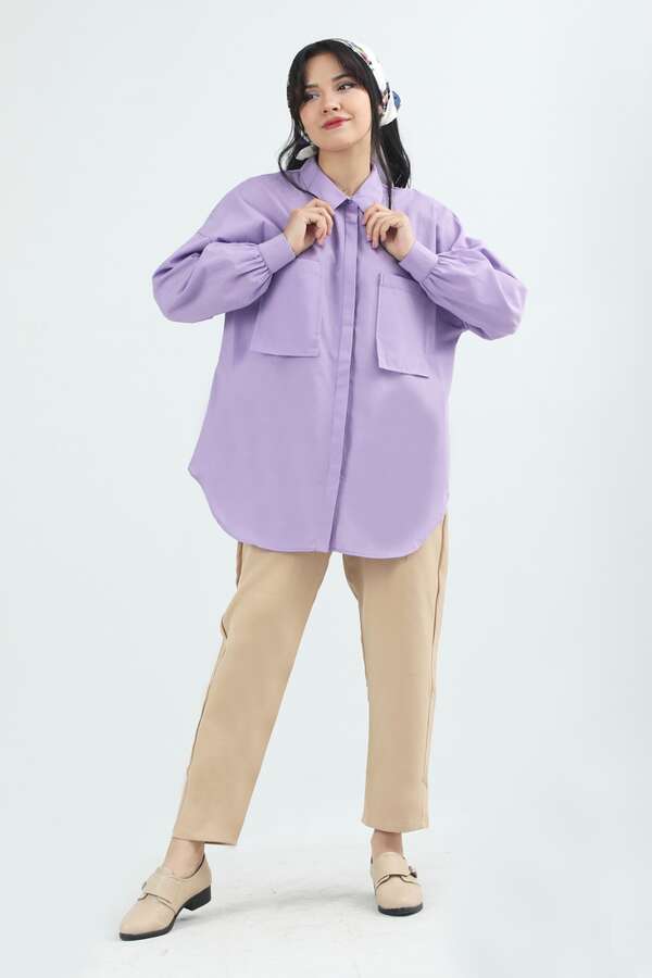 Pocket Oversized Shirt Lilac - 4