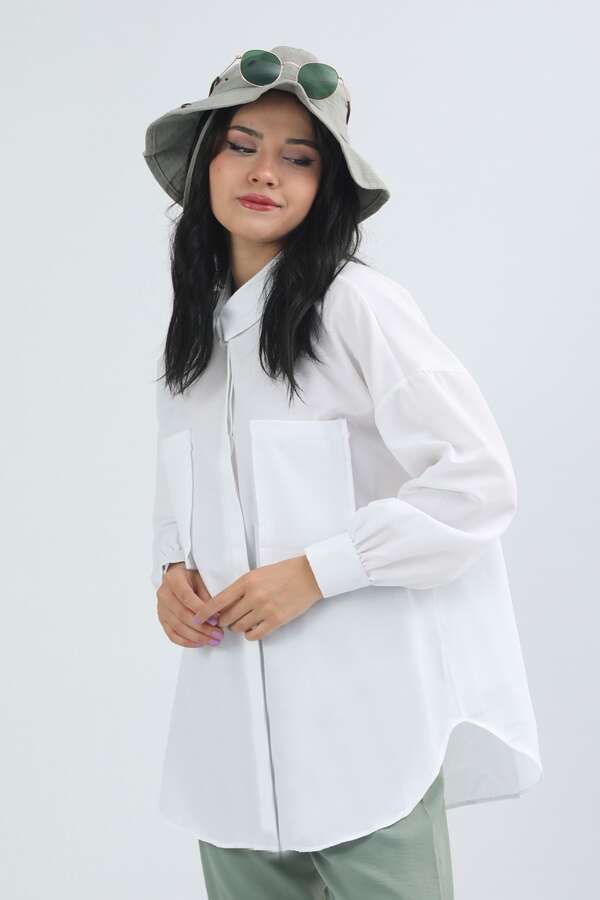 Pocket Oversized Shirt White - 3