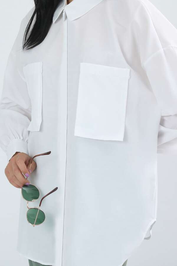 Pocket Oversized Shirt White - 4