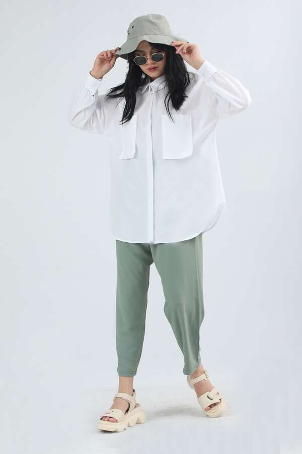 Pocket Oversized Shirt White - 5