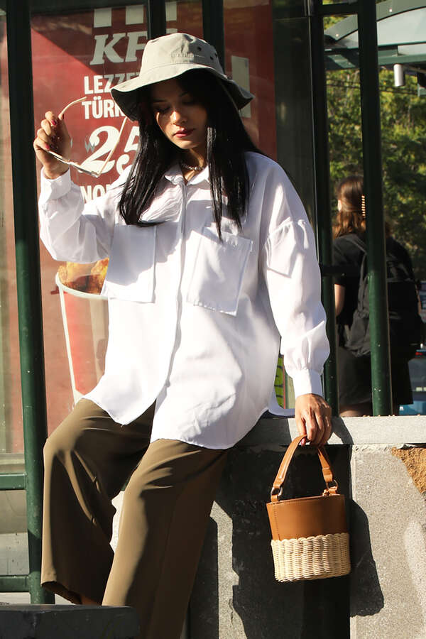 Pocket Oversized Shirt White - 1