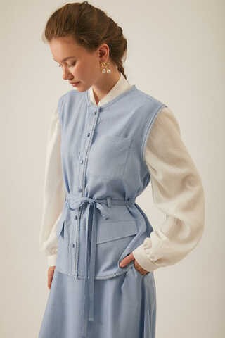 Pocketed Viscose-Linen Set – Baby Blue - 2