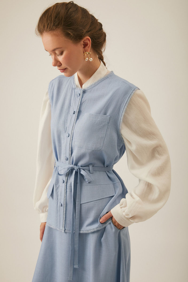 Pocketed Viscose-Linen Set – Baby Blue - 2