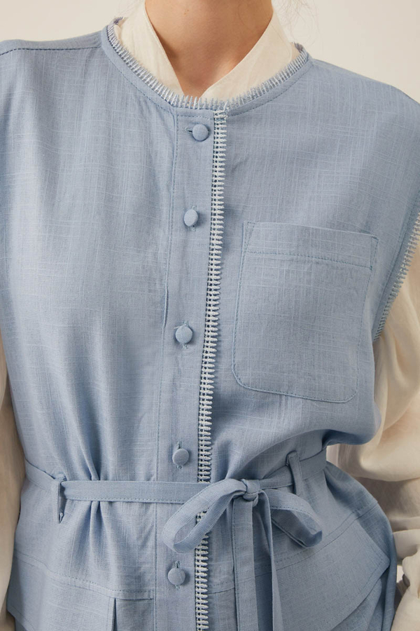 Pocketed Viscose-Linen Set – Baby Blue - 4