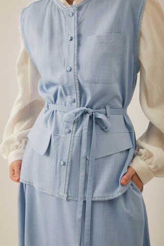 Pocketed Viscose-Linen Set – Baby Blue - 5