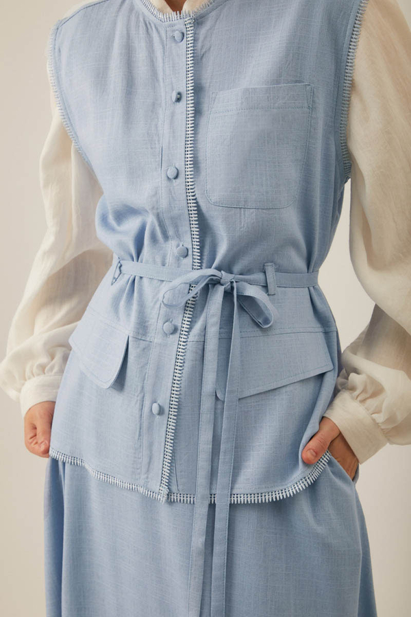 Pocketed Viscose-Linen Set – Baby Blue - 5