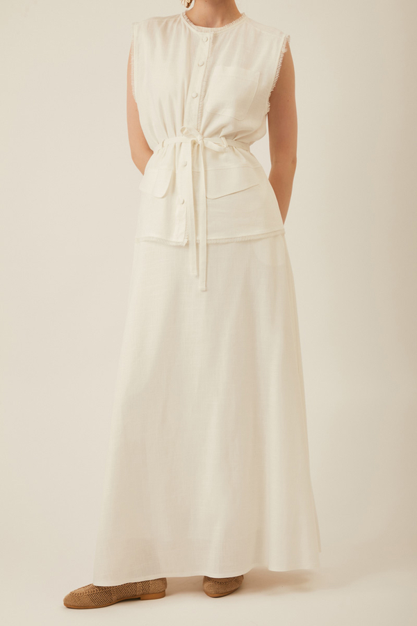 Pocketed Viscose-Linen Set White - 14