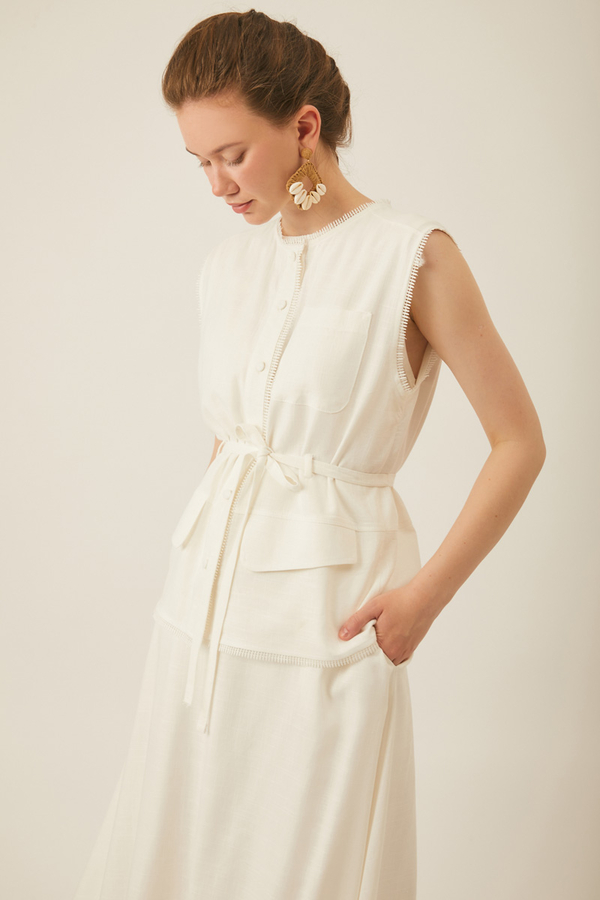 Pocketed Viscose-Linen Set White - 16