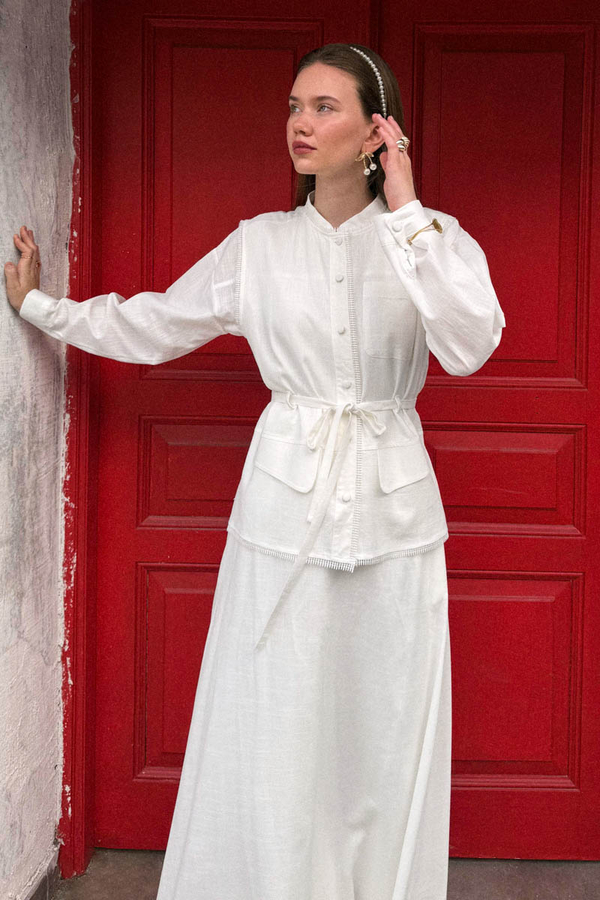 Pocketed Viscose-Linen Set White - 8