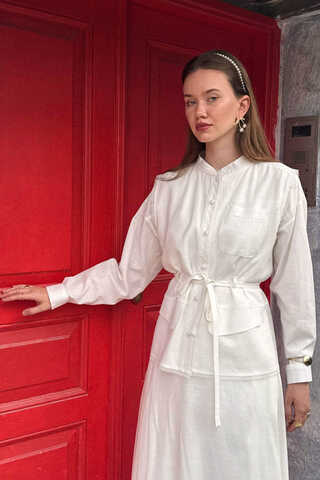 Pocketed Viscose-Linen Set White - 6