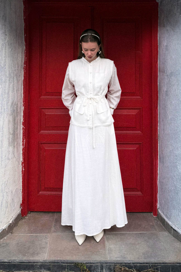 Pocketed Viscose-Linen Set White - 5