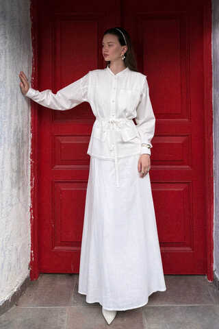 Pocketed Viscose-Linen Set White - 1