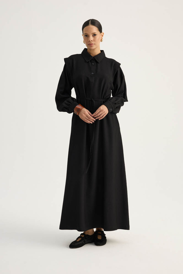 Polo Collar Dress Black - 4