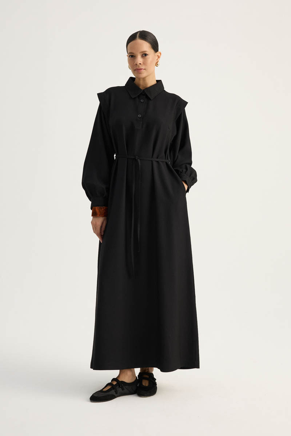 Polo Collar Dress Black - 9