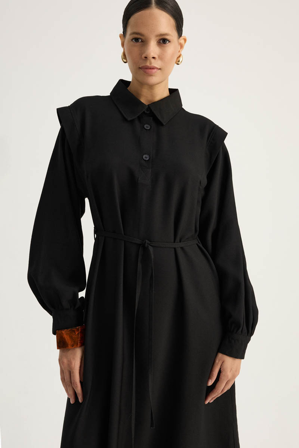 Polo Collar Dress Black - 2