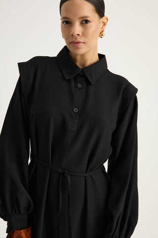 Polo Collar Dress Black - 7