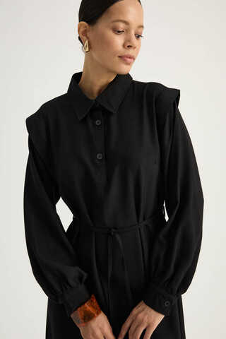 Polo Collar Dress Black - 3