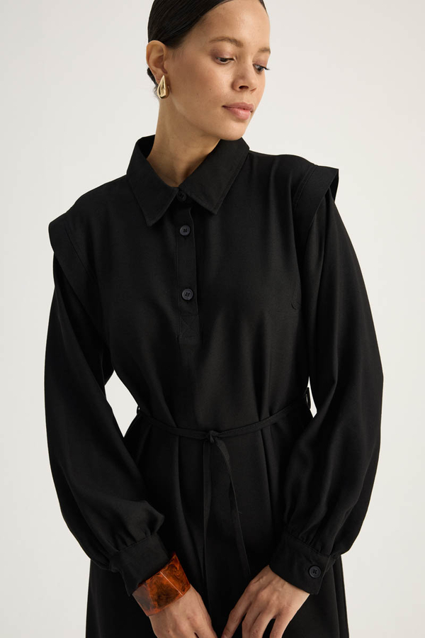 Polo Collar Dress Black - 3