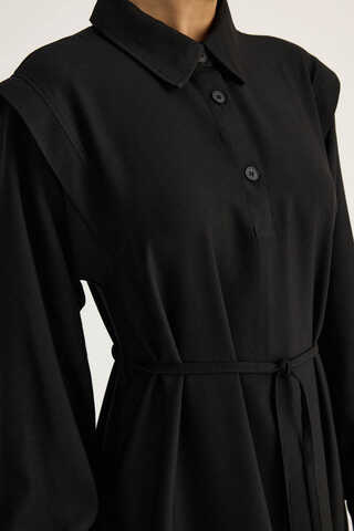 Polo Collar Dress Black - 8
