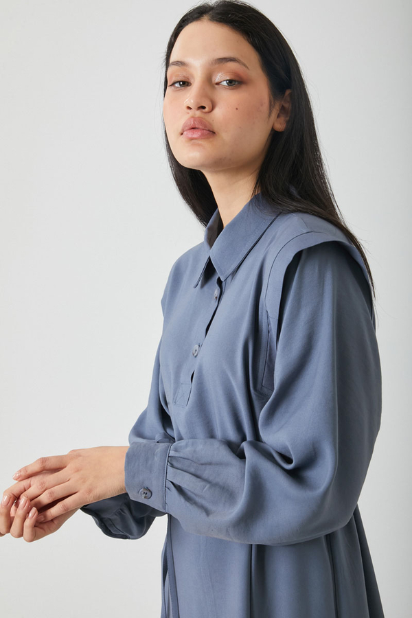 Polo Collar Dress Indigo - 5