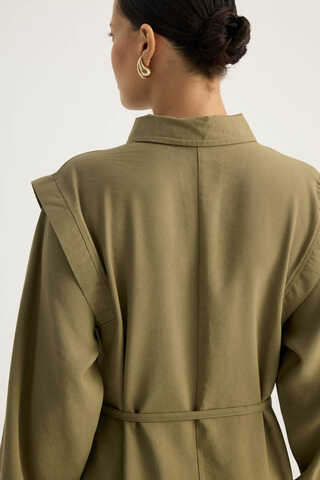 Polo Collar Dress Khaki - 12