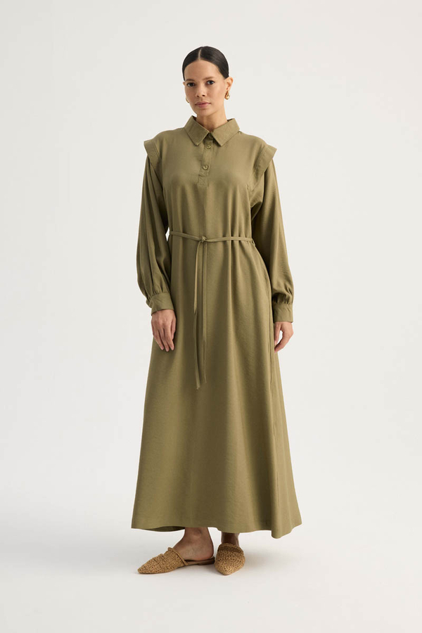 Polo Collar Dress Khaki - 1