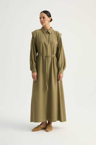 Polo Collar Dress Khaki - 6
