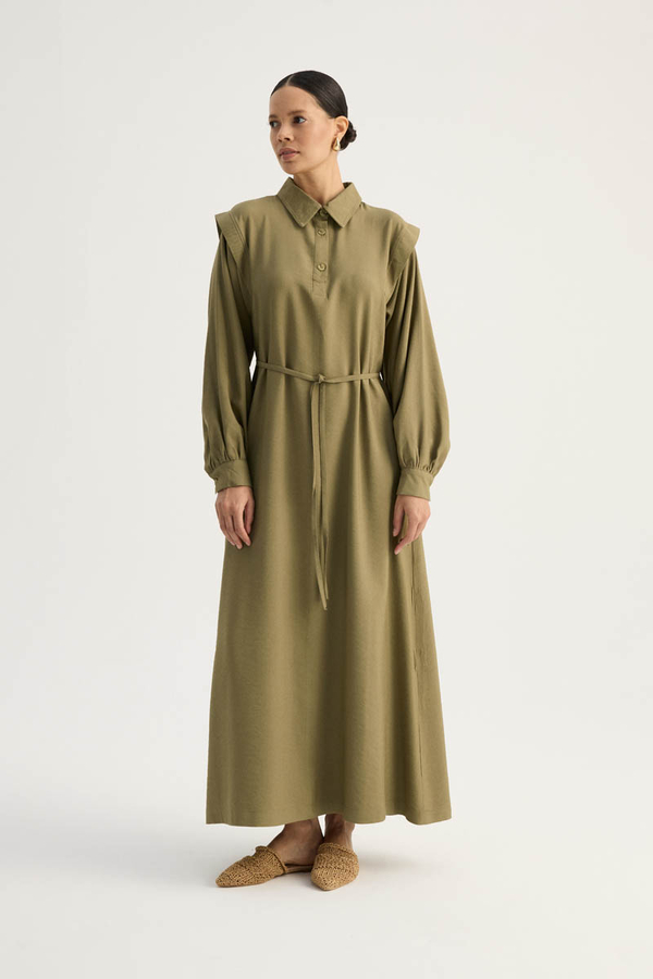 Polo Collar Dress Khaki - 6