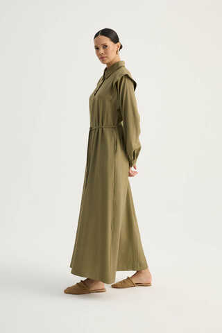 Polo Collar Dress Khaki - 8