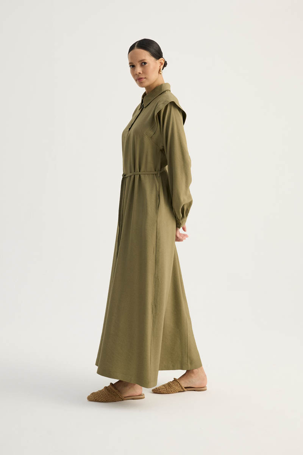 Polo Collar Dress Khaki - 8