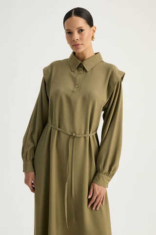 Polo Collar Dress Khaki - 2