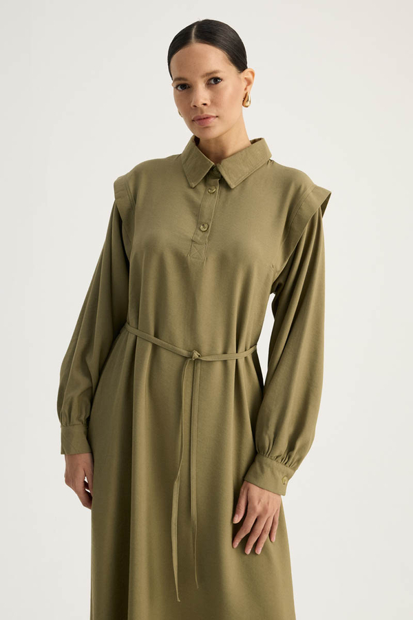 Polo Collar Dress Khaki - 2