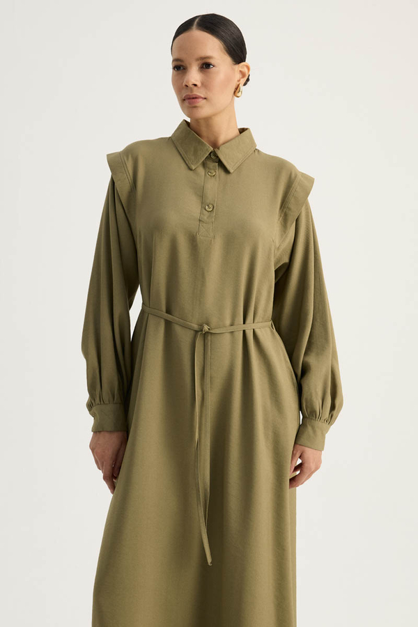 Polo Collar Dress Khaki - 9