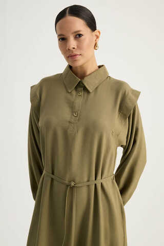 Polo Collar Dress Khaki - 10
