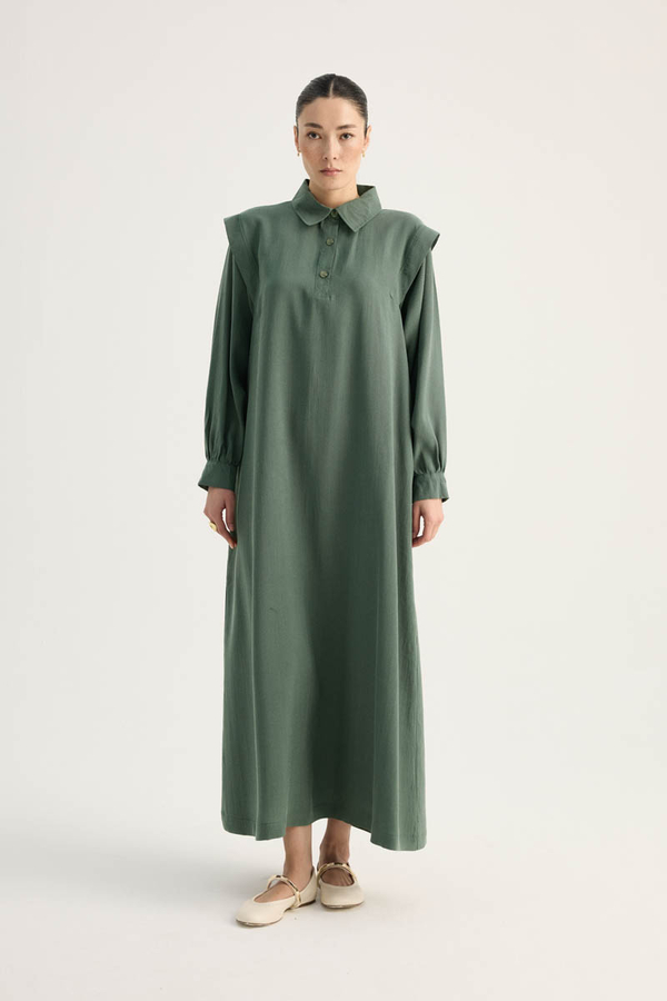 Polo Collar Dress Petrol - 5