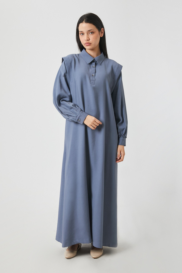 Polo Yaka Elbise İndigo - 11