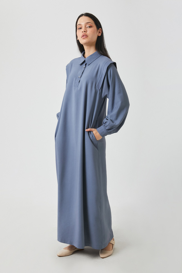 Polo Yaka Elbise İndigo - 12