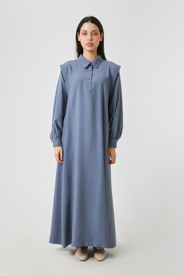 Polo Yaka Elbise İndigo - 4