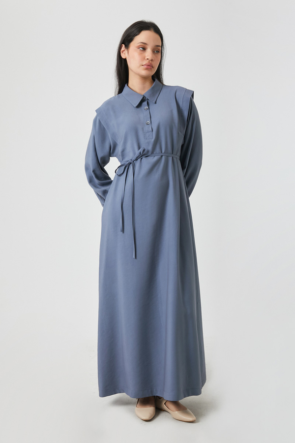 Polo Yaka Elbise İndigo - 7